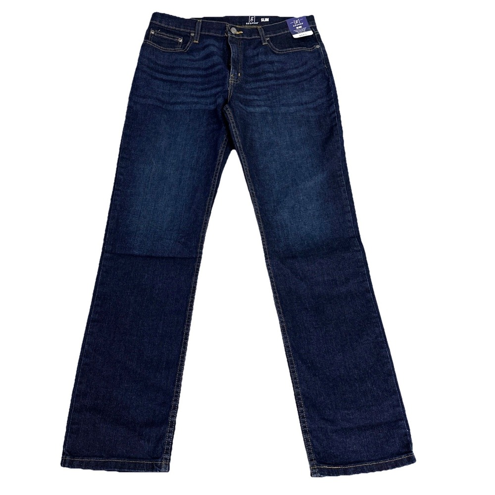 George Men's Slim Fit Jeans 34x32 Blue Dark Wash Stretch New